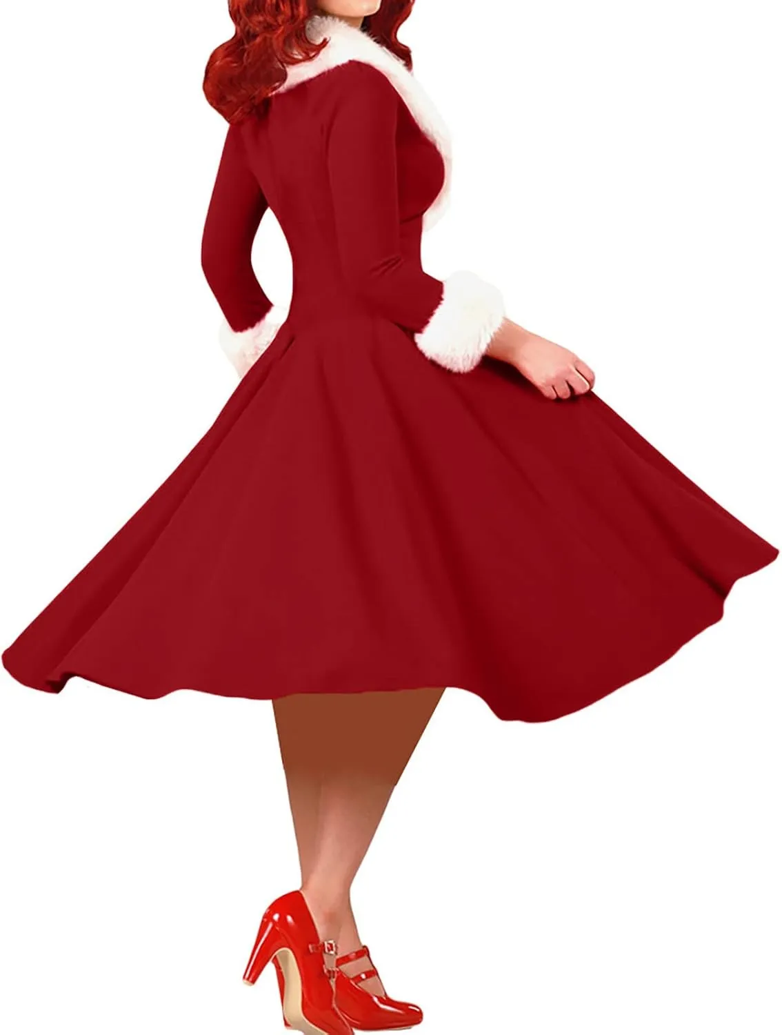 Womens Christmas Dress Vintage 1950s Dresses Long Sleeve Swing Party Dresses Xmas Cocktail Dress Party Holiday Dress