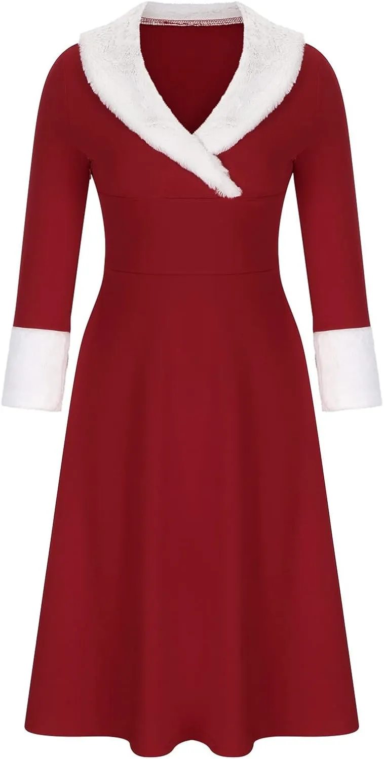 Womens Christmas Dress Vintage 1950s Dresses Long Sleeve Swing Party Dresses Xmas Cocktail Dress Party Holiday Dress