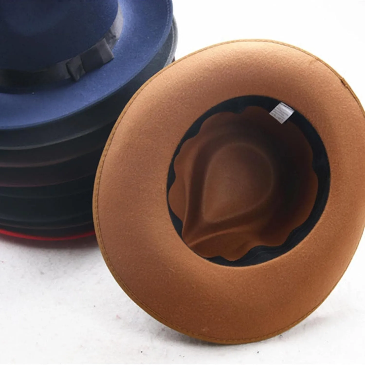 Womens Classic Wide Brim Floppy Panama Hat Belt Buckle Wool Fedora Hat Classic Fedora Hats for Men & Women