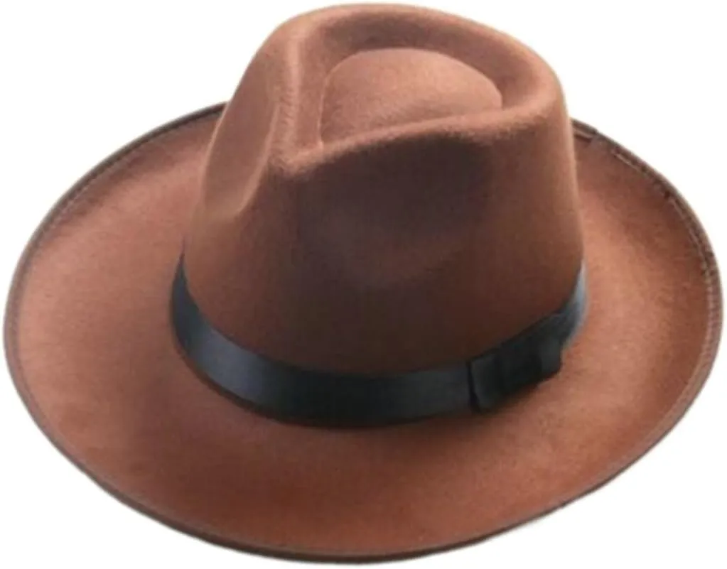 Womens Classic Wide Brim Floppy Panama Hat Belt Buckle Wool Fedora Hat Classic Fedora Hats for Men & Women