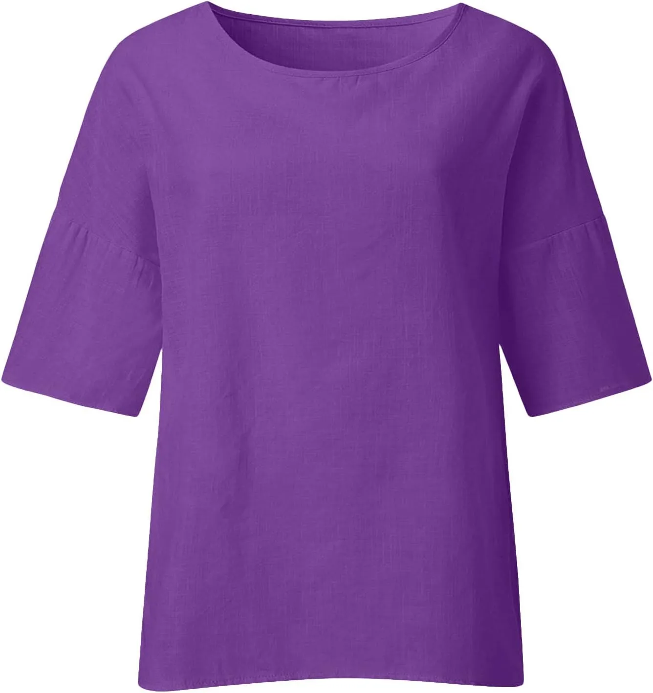 Womens Cotton Linen Summer Tops 3/4 Length Sleeve Tunic Blouses Gauze Boho Shirts Trendy Loose Fit Clothing 2024