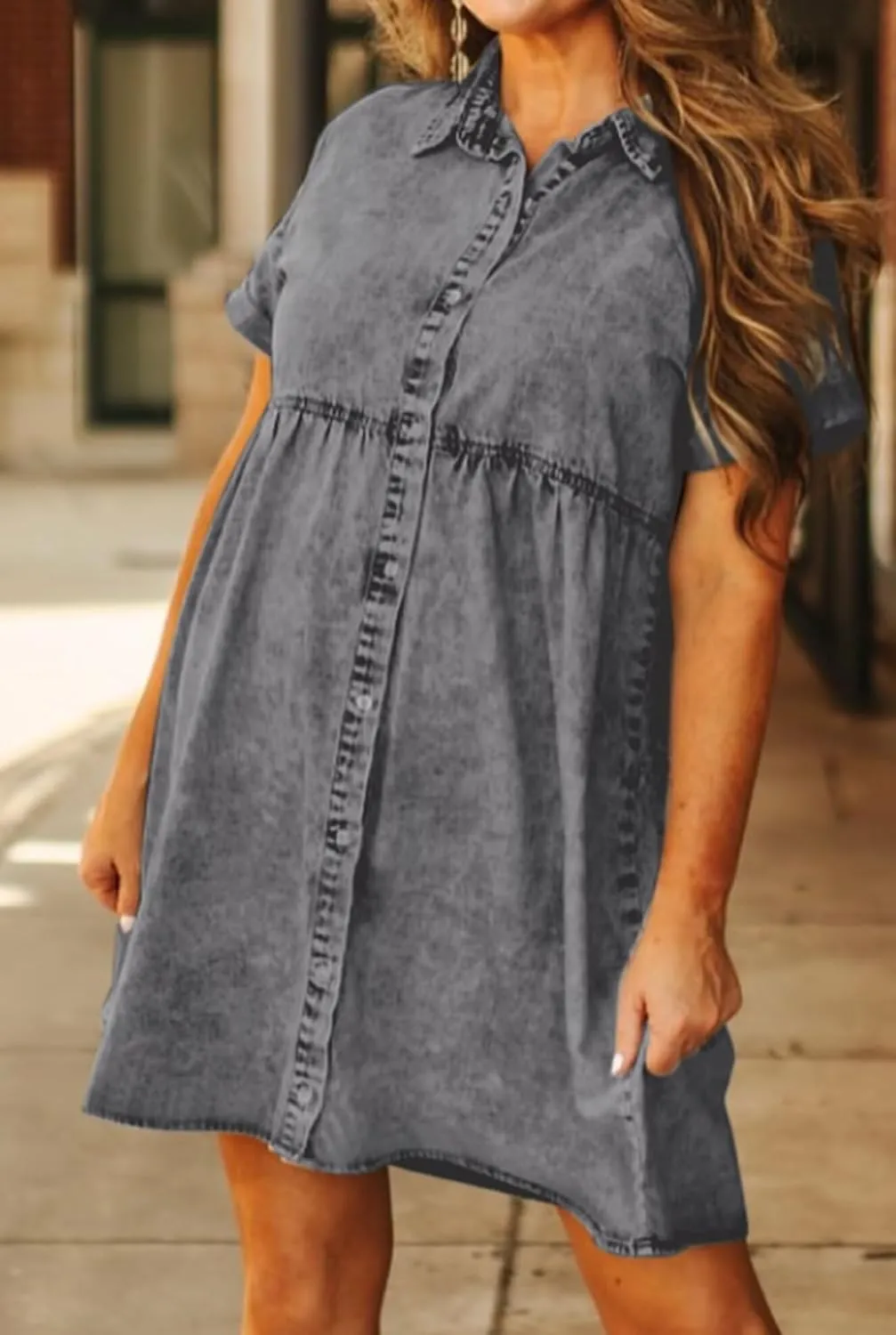 Women's Denim Dress for Women Blue Jean Dress 2025 Trendy Summer Short Sleeve Denim Dresses with Pockets