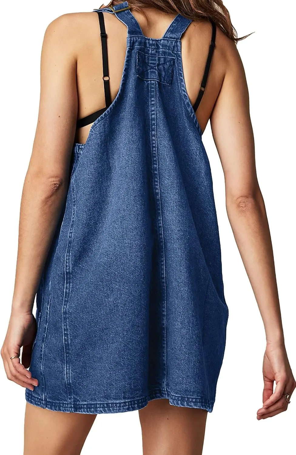 Womens Denim Overalls Dress Casual Summer Loose Bib Rompers Jumpers Adjustable Straps Jean Overall Dress