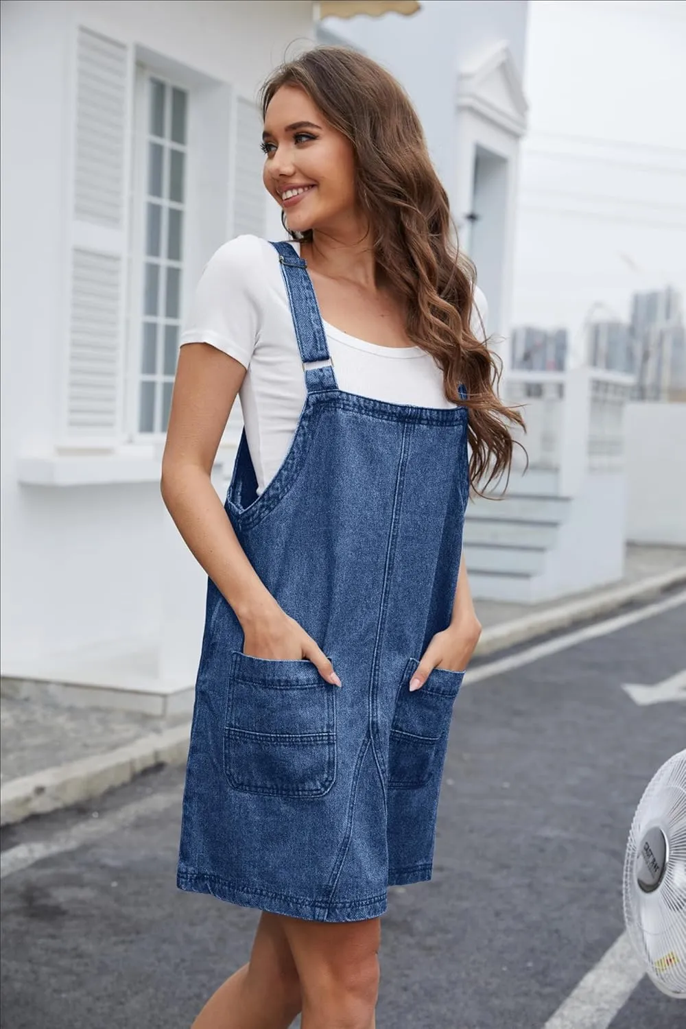 Womens Denim Overalls Dress Casual Summer Loose Bib Rompers Jumpers Adjustable Straps Jean Overall Dress