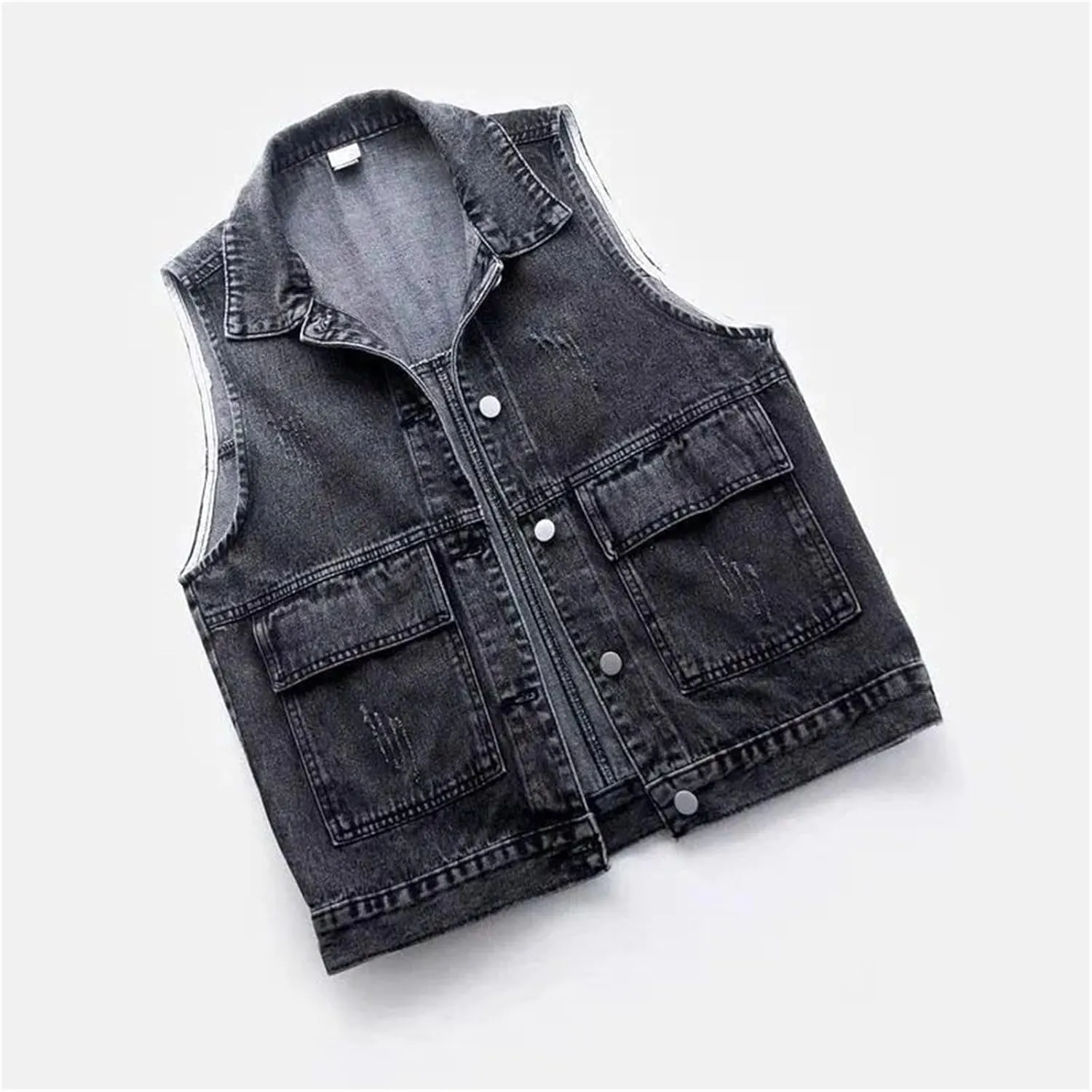 Womens Denim Vest Cropped Jean Jacket for Women Casual Distressed Denim Vest Sleeveless Waistcoat with Removable Hood