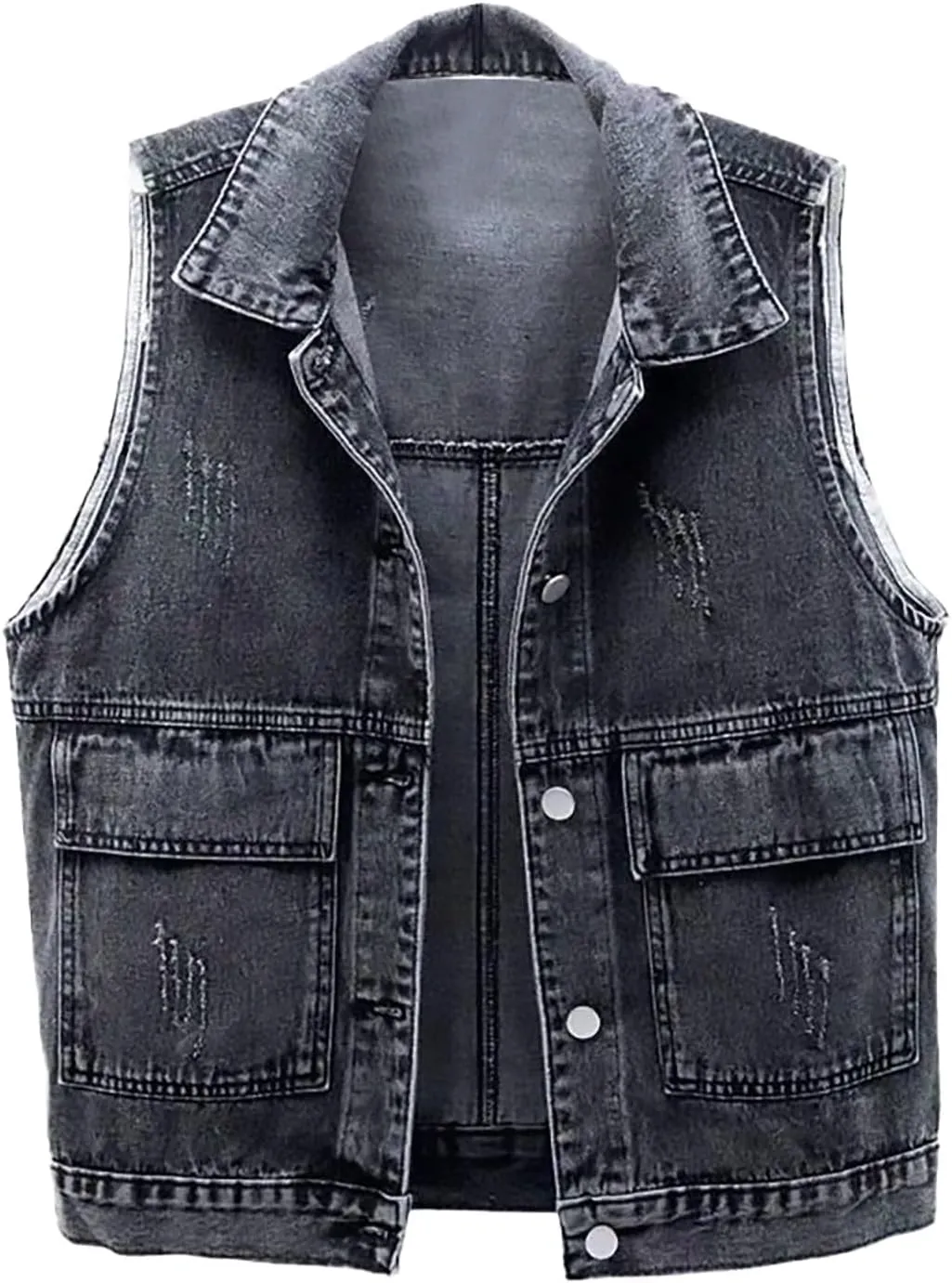 Womens Denim Vest Cropped Jean Jacket for Women Casual Distressed Denim Vest Sleeveless Waistcoat with Removable Hood