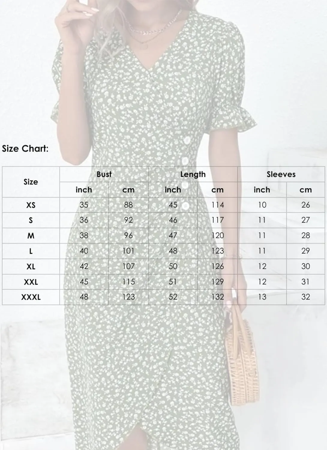 Women's Fit Ditsy Floral Print Short Sleeve V-Neck Green Front Button Midi Dress 2025 Spring Summer Casual Stylish Dress