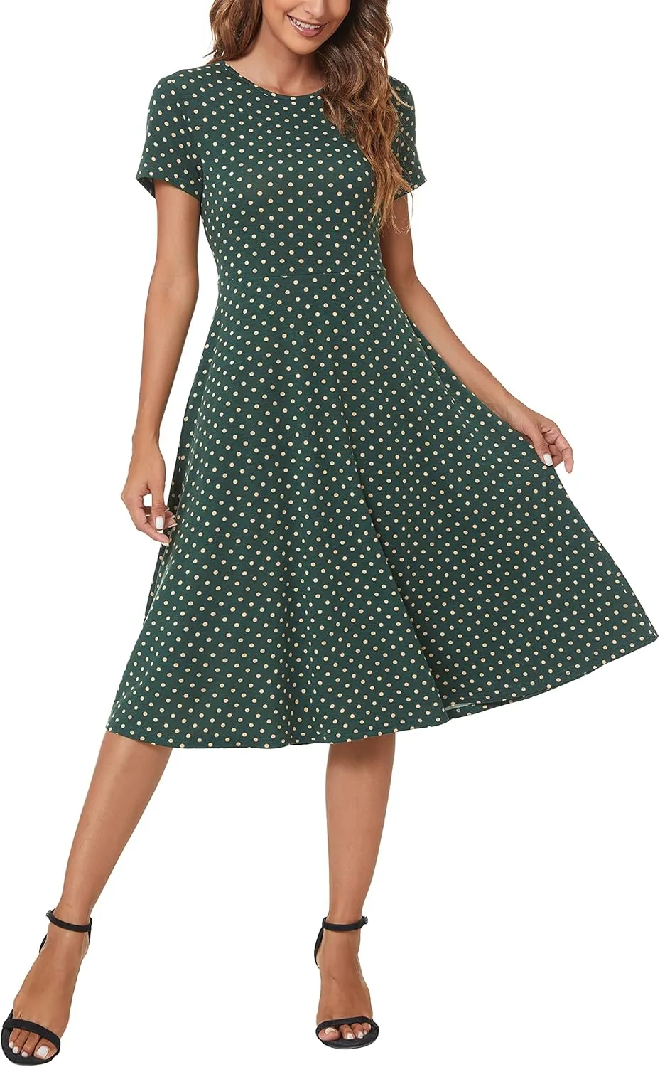 Women's Floral Printed Dress High Waist Midi Dress Short Sleeve