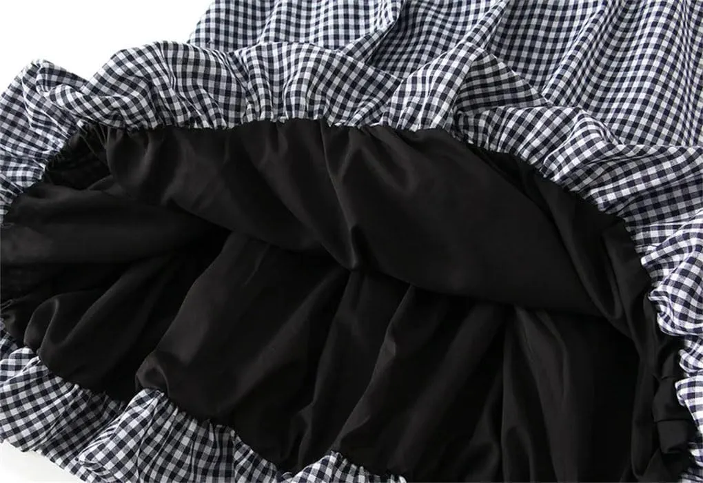 Women's Flower Bud Umbrella Skirt High Waisted A-Line Casual Medium Long Pleated Plaid Skirts