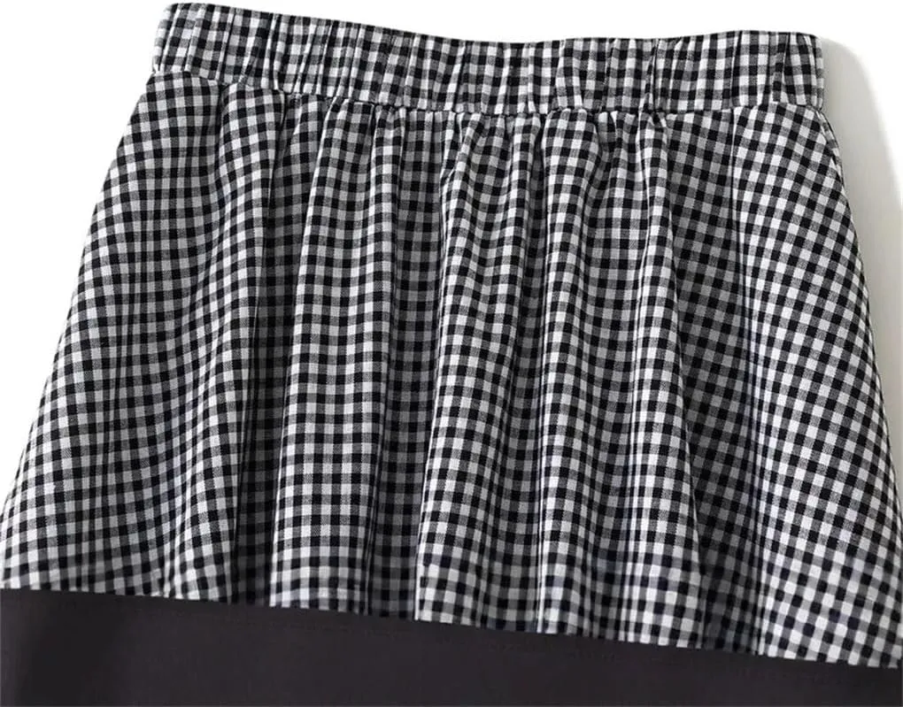 Women's Flower Bud Umbrella Skirt High Waisted A-Line Casual Medium Long Pleated Plaid Skirts