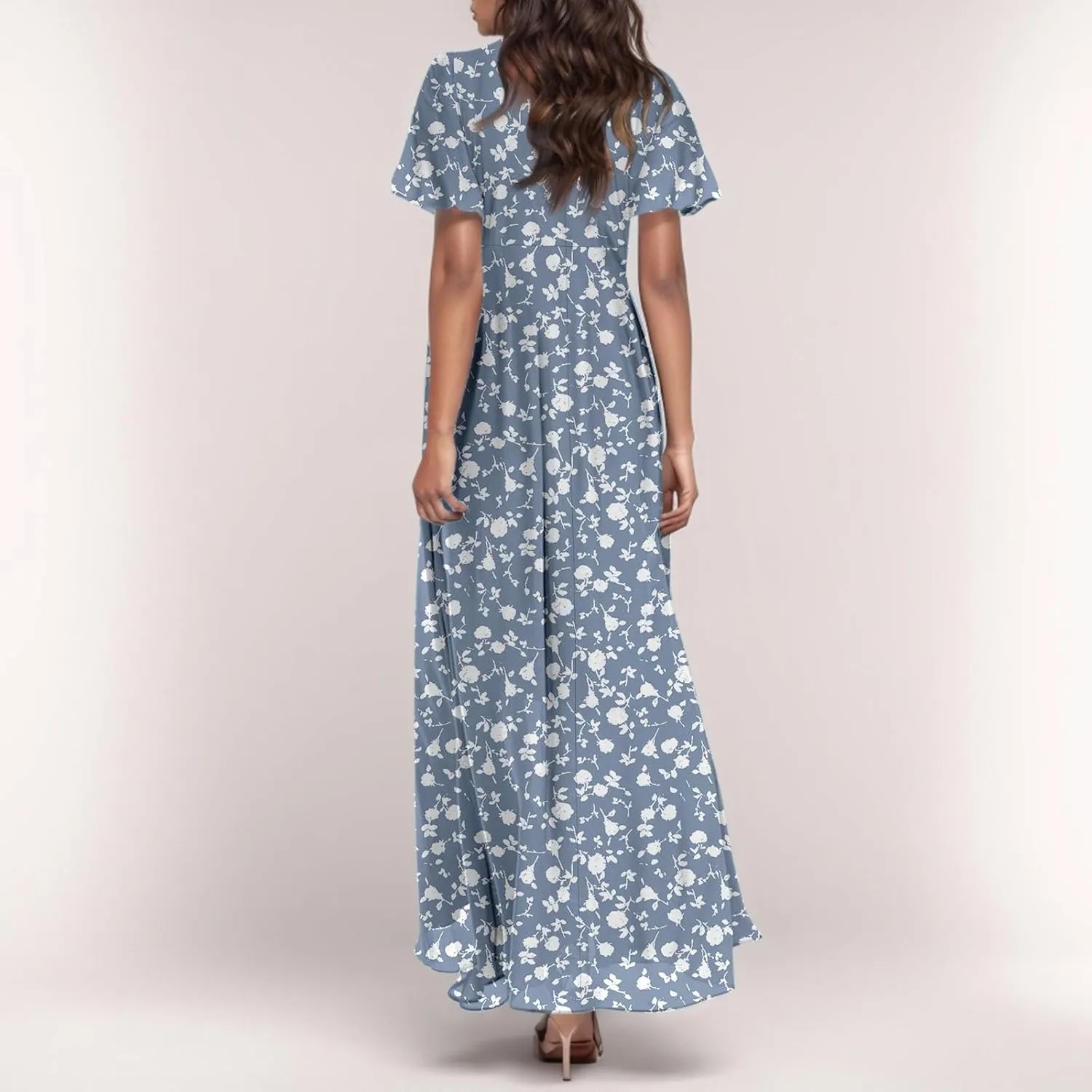 Women's Flowy Floral Print Chiffon Dress - Green, Plus Size Bohemian Dresses, Midi Length, Spring/Summer