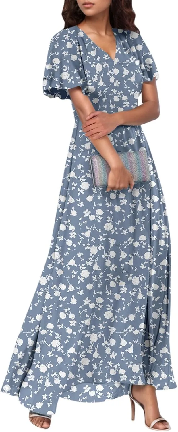 Women's Flowy Floral Print Chiffon Dress - Green, Plus Size Bohemian Dresses, Midi Length, Spring/Summer