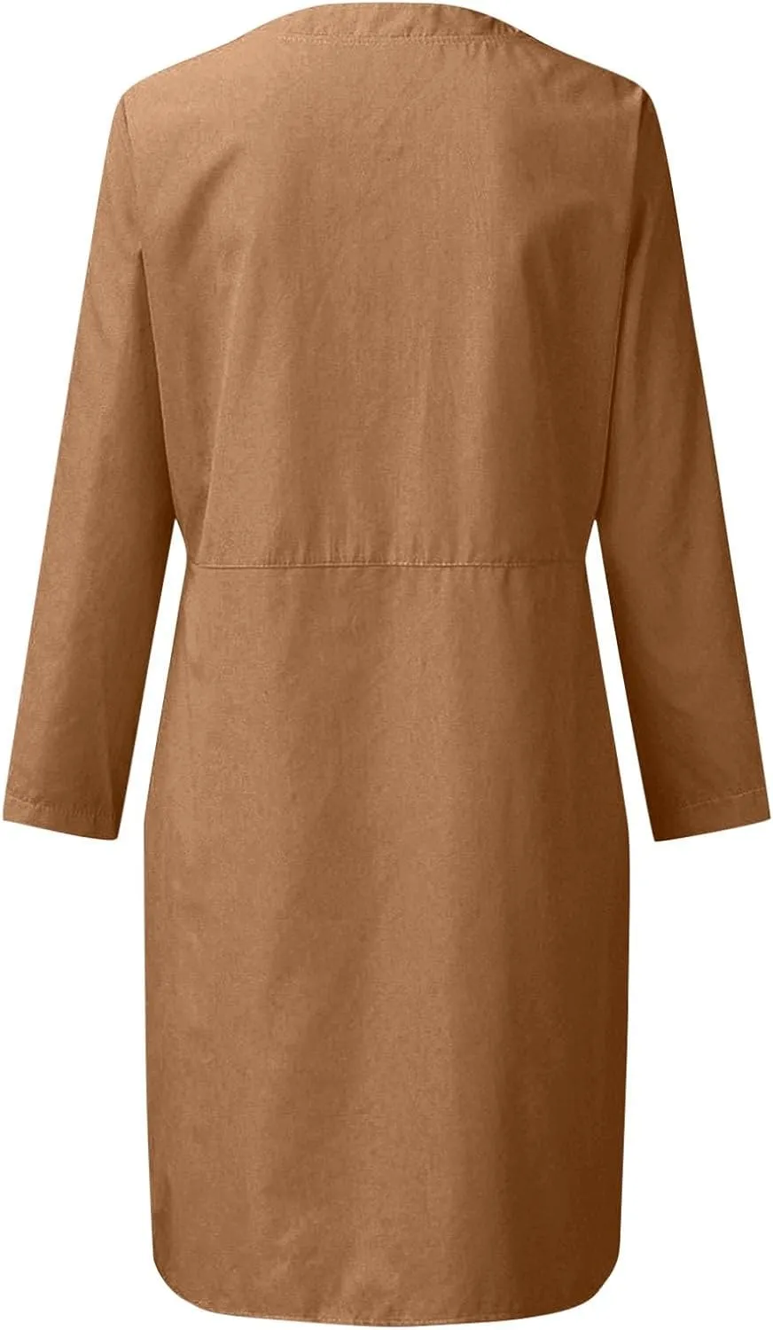 Women's Half Button Down Cotton Linen Dress Long Sleeve Fall Casual Crewneck Knee-Length Dresses with Pockets