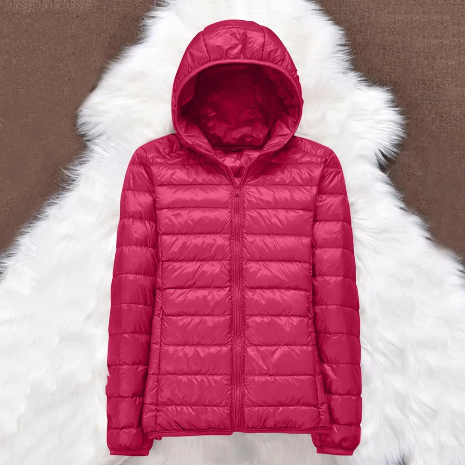 Women's Hooded Packable Puffer Jackets Winter Lightweight Warm Down Coats Trendy Slim Fit Windproof Duck Down Outwear