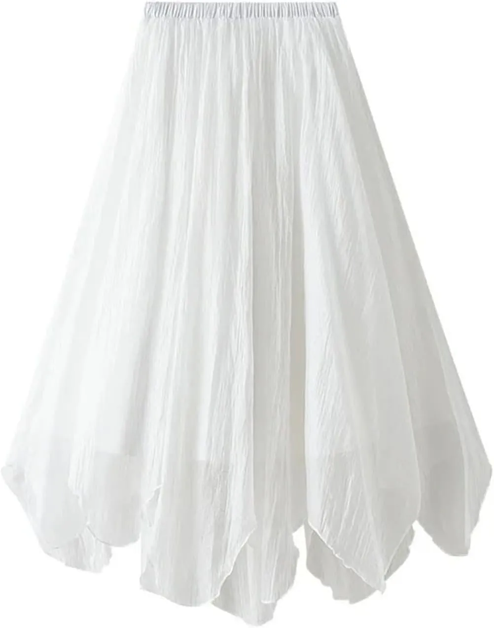 Women's Irregular Hem Gauze Midi Skirt - Medium Length A-Line Pleated Skirt with Wave Hem Office Wear