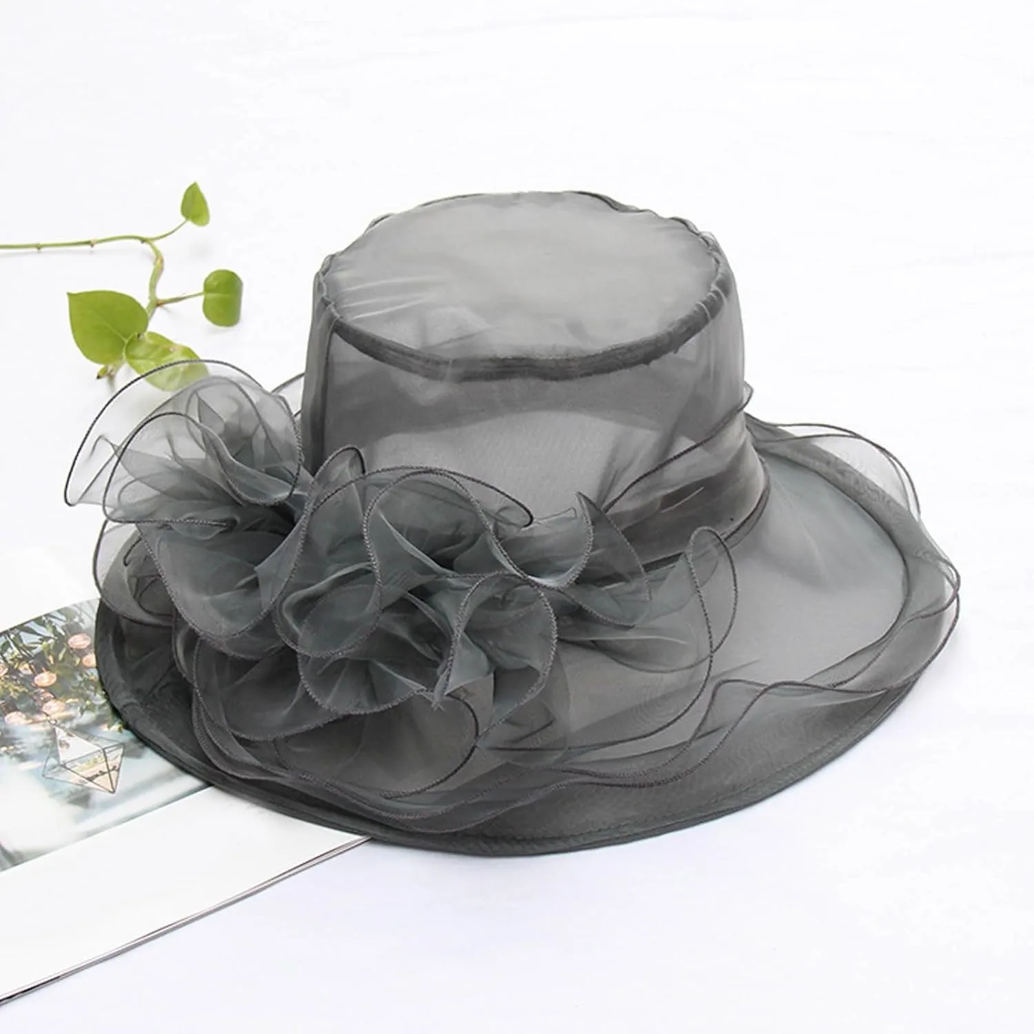 Women's Kentucky-Derby Hats Organza Church Fascinator Bridal Tea Party Wedding Hat Wide Brim Dress Hat Summer Sunhat