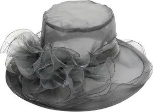 Women's Kentucky-Derby Hats Organza Church Fascinator Bridal Tea Party Wedding Hat Wide Brim Dress Hat Summer Sunhat