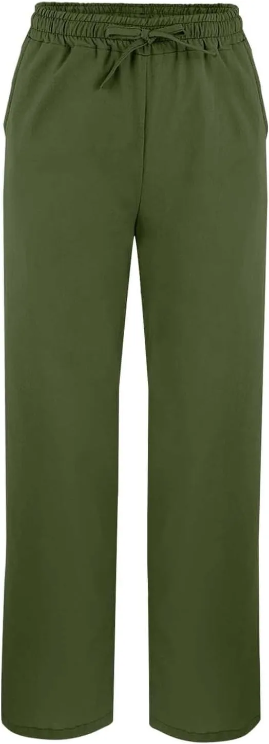 Womens Linen Pants with Pockets High Waist Comfy White Gauze Pants Straight Leg Casual Lightweight Loose Trousers