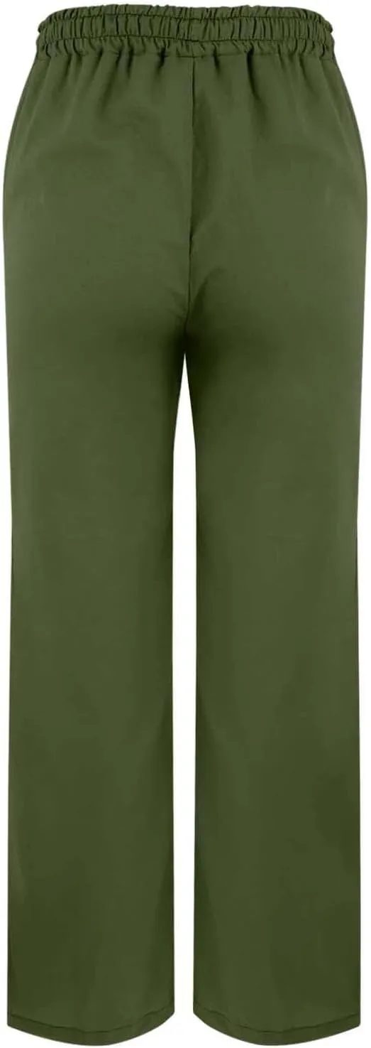 Womens Linen Pants with Pockets High Waist Comfy White Gauze Pants Straight Leg Casual Lightweight Loose Trousers