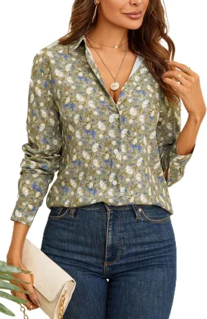 Womens Long Sleeve Button Down Shirts Dressy Casual Tops Work Blouses