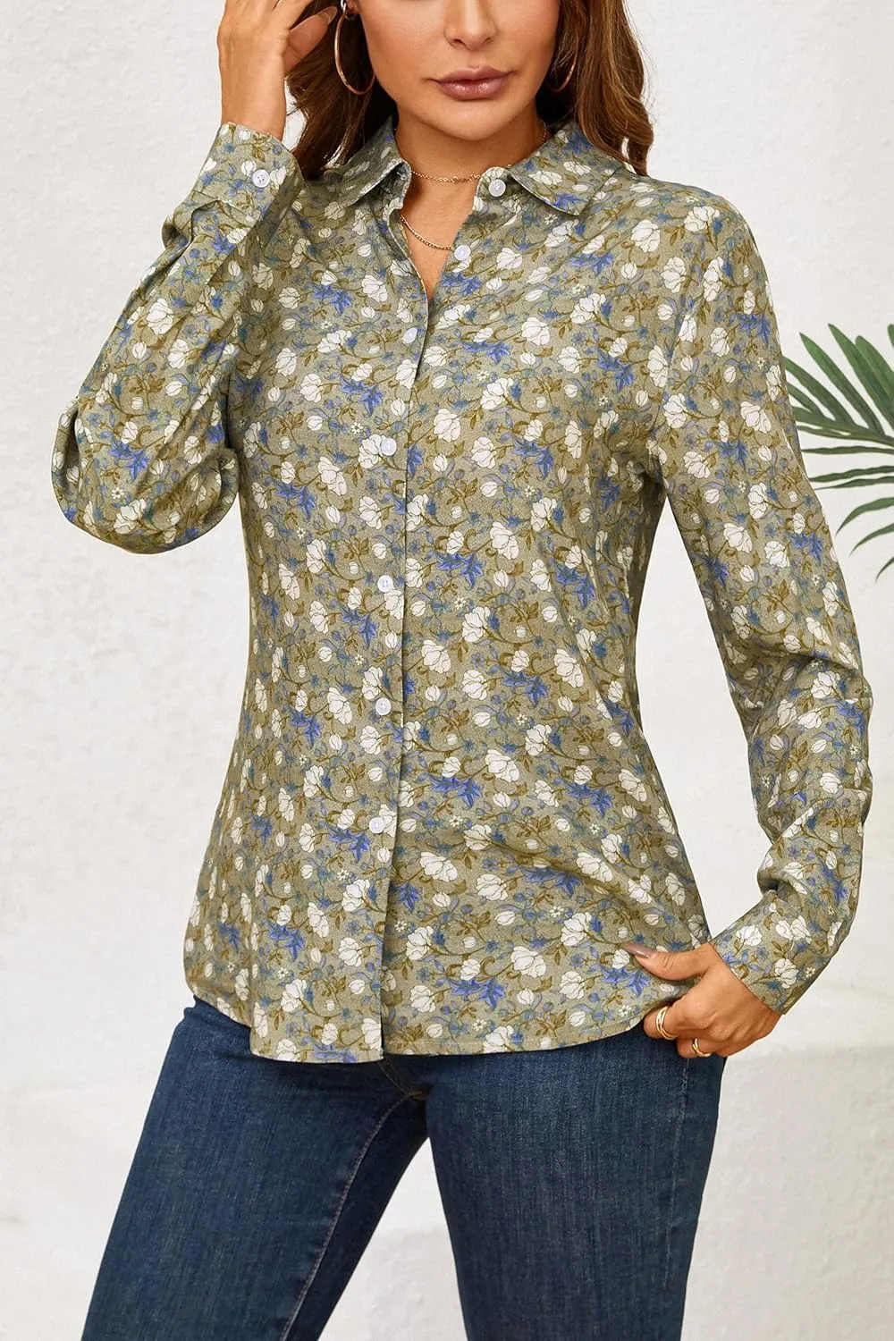 Womens Long Sleeve Button Down Shirts Dressy Casual Tops Work Blouses