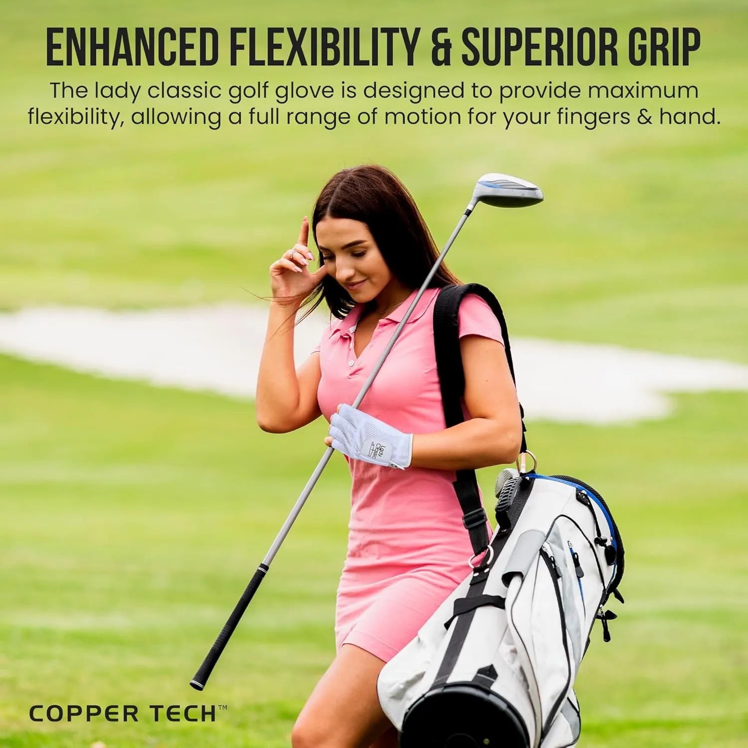 Women's Right and Left Handed Golfers Golf Glove  Mesh Mesh Half Finger, Cabretta Leather, Flexible Grip, Lightweight, Long-Lasting, with Removable Ball Marker