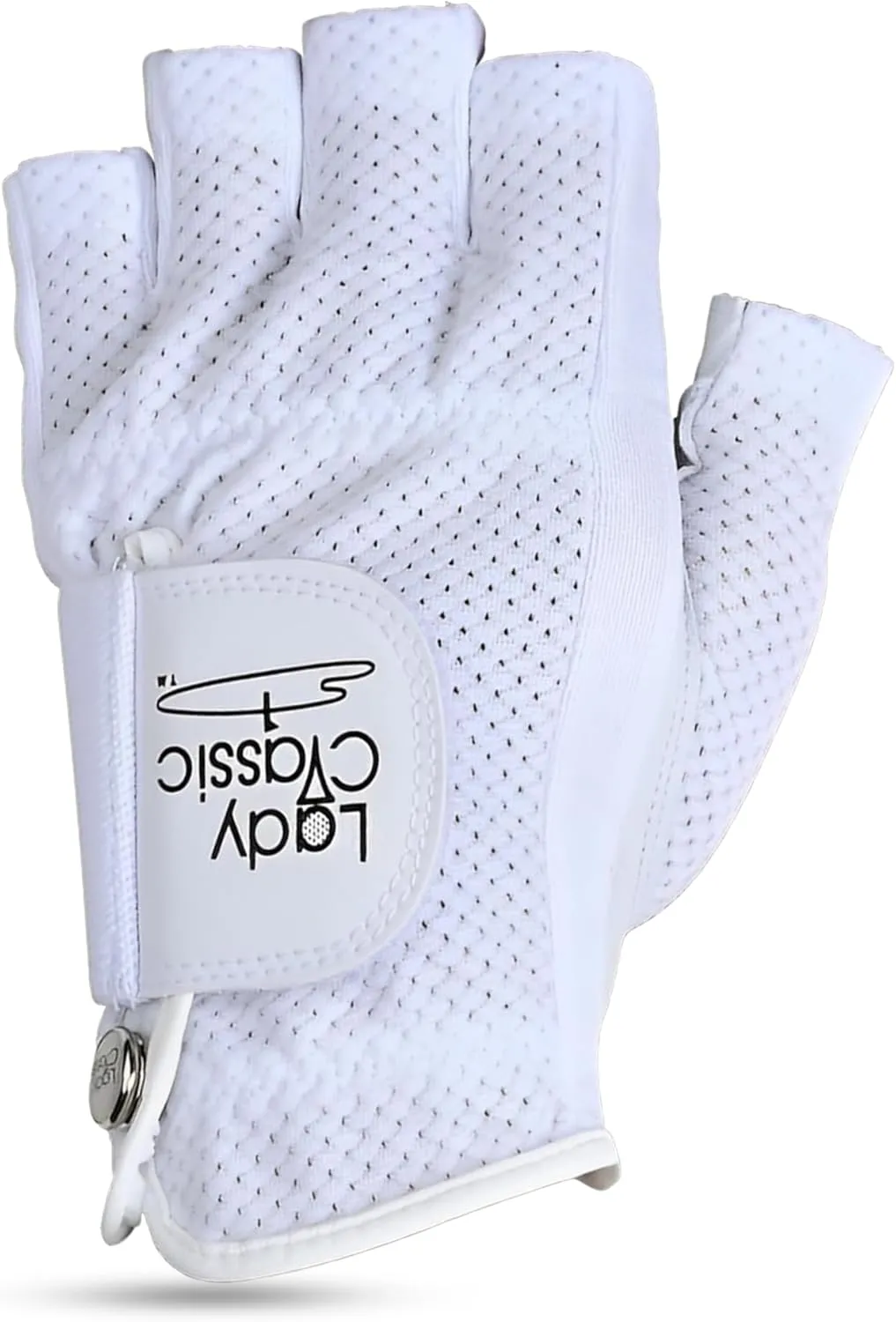 Women's Right and Left Handed Golfers Golf Glove  Mesh Mesh Half Finger, Cabretta Leather, Flexible Grip, Lightweight, Long-Lasting, with Removable Ball Marker