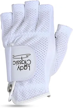 Women's Right and Left Handed Golfers Golf Glove  Mesh Mesh Half Finger, Cabretta Leather, Flexible Grip, Lightweight, Long-Lasting, with Removable Ball Marker