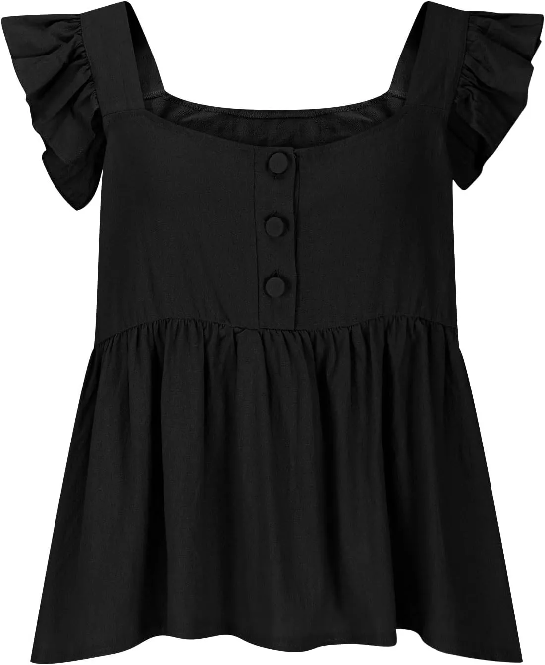 Women's Smocked Peplum Tops Solid Color Cute Square Neck Ruffle Sleeveless Shirts Casual Fashion Loose Fit Blouse