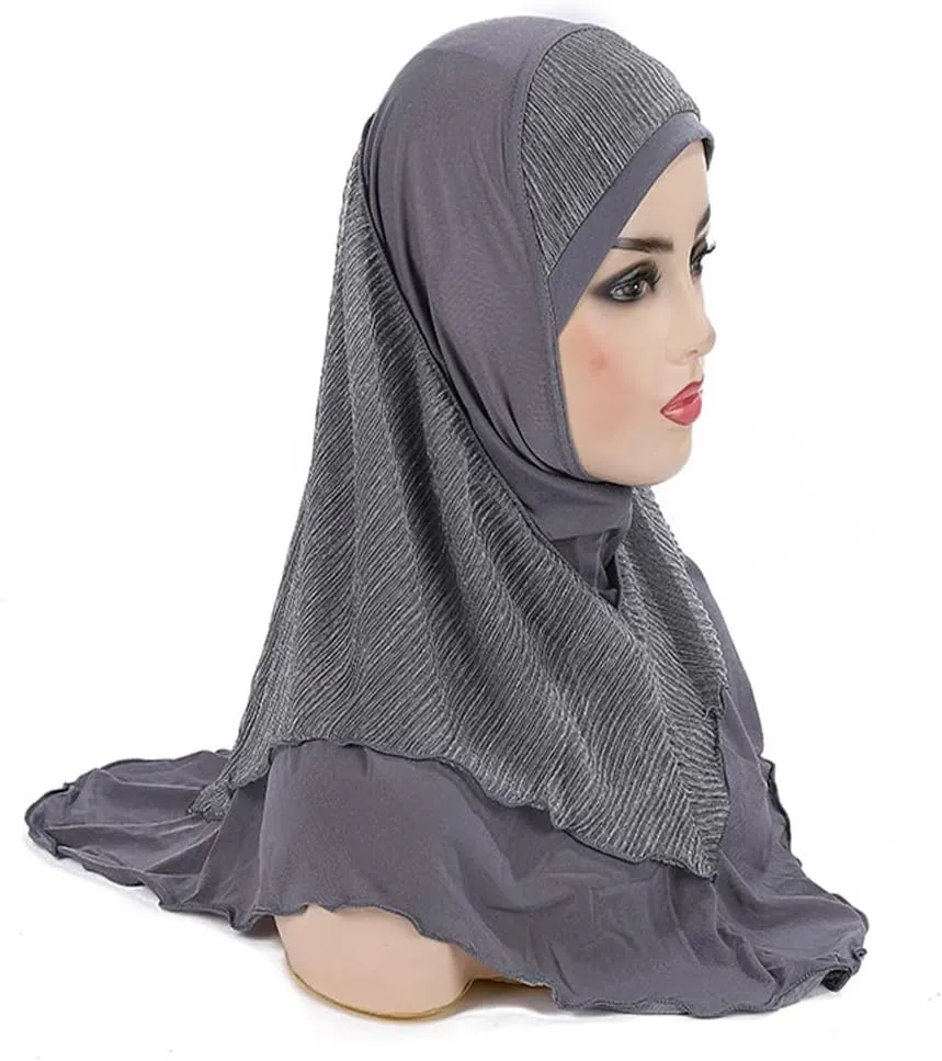Womens splicing Muslim Hijab Headscarf Bling Long Turban Headscarf Wrap Headwear