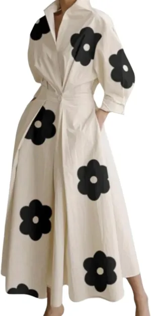 Women's Stand-Up Collar Cotton Breathable Dress Summer Ankle Length Shift Dress Side Pockets Simple Maxi Dress