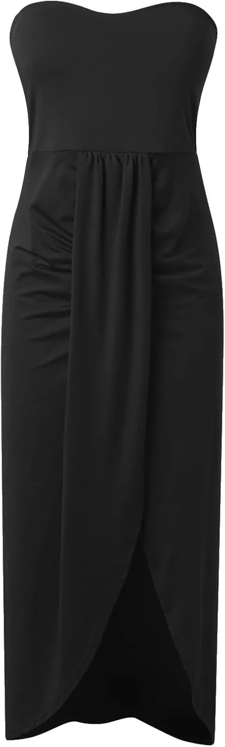 Women's Strapless Bodycon Tube Dress Sexy Off Shoulder Irregular Ruffle Backless Party Midi Dresses