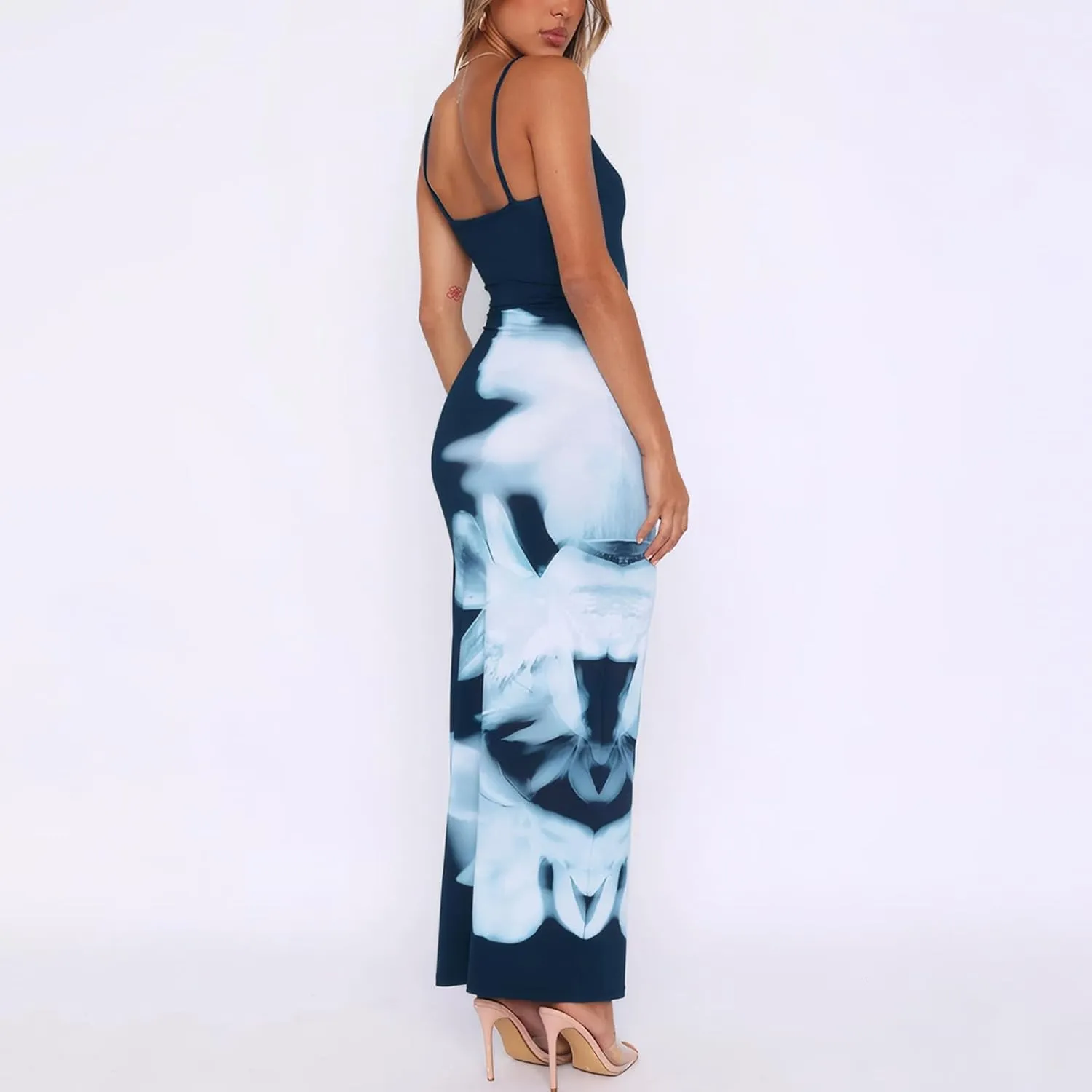 Womens Summer Casual Floral Dresses Spaghetti Strap Bodycon Maxi Beach Dress Elegant Evening Party Long Dresses