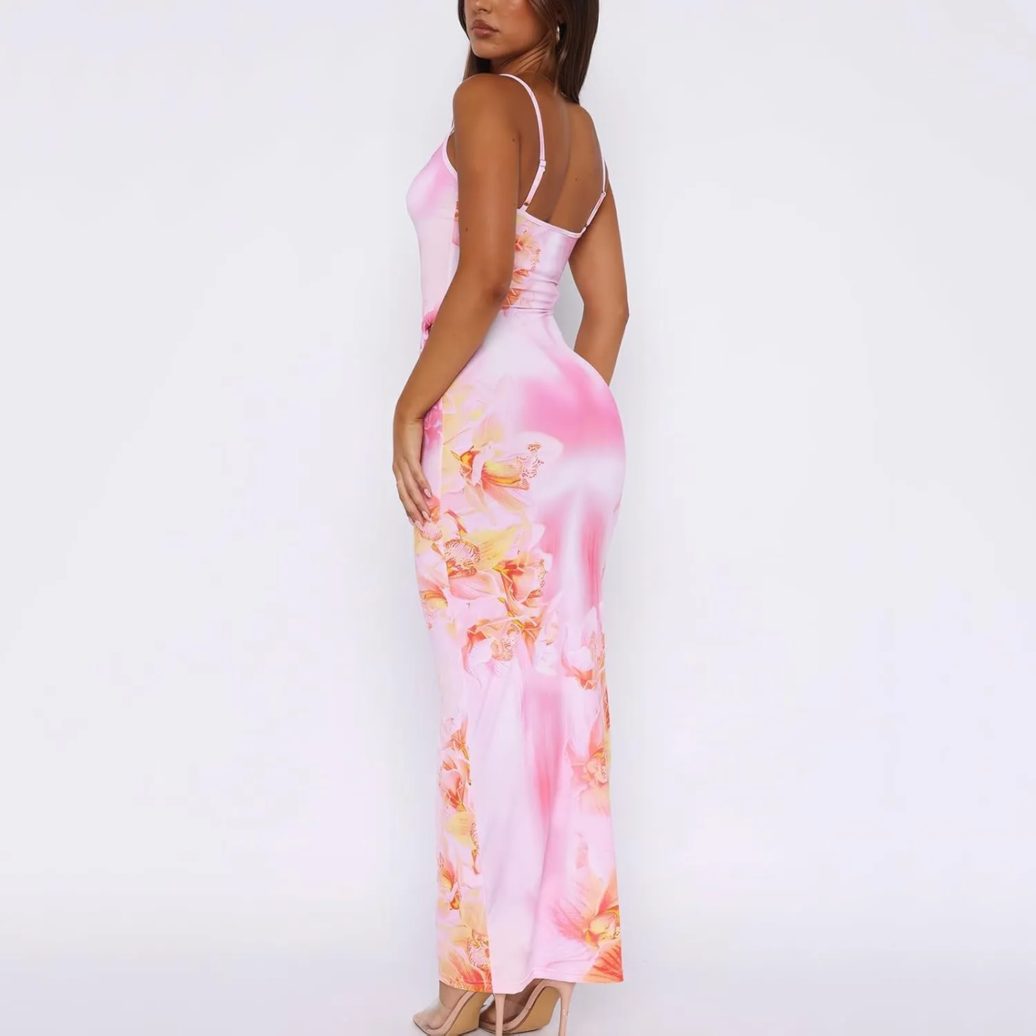 Womens Summer Casual Floral Dresses Spaghetti Strap Bodycon Maxi Beach Dress Elegant Evening Party Long Dresses