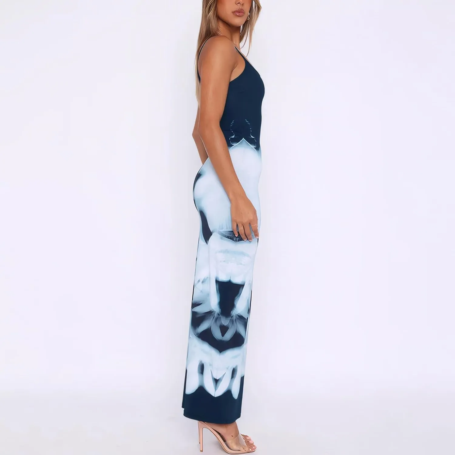 Womens Summer Casual Floral Dresses Spaghetti Strap Bodycon Maxi Beach Dress Elegant Evening Party Long Dresses