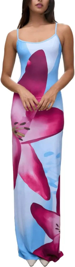 Womens Summer Casual Floral Dresses Spaghetti Strap Bodycon Maxi Beach Dress Elegant Evening Party Long Dresses