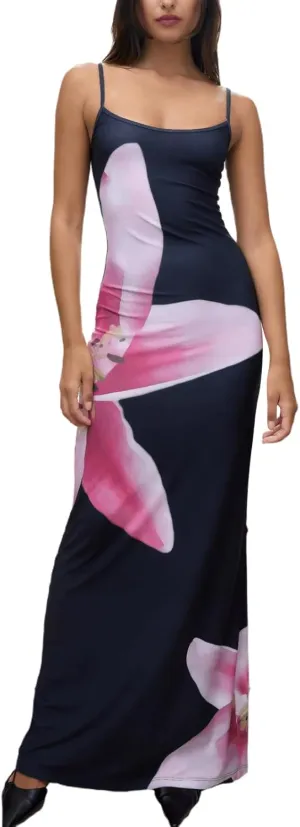 Womens Summer Casual Floral Dresses Spaghetti Strap Bodycon Maxi Beach Dress Elegant Evening Party Long Dresses