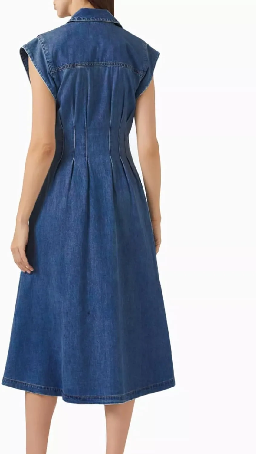 Women's Summer Denim Shirt Dress Lapel V Neck Cap Sleeve Jean Dress Button Down A-Line Long Dresses