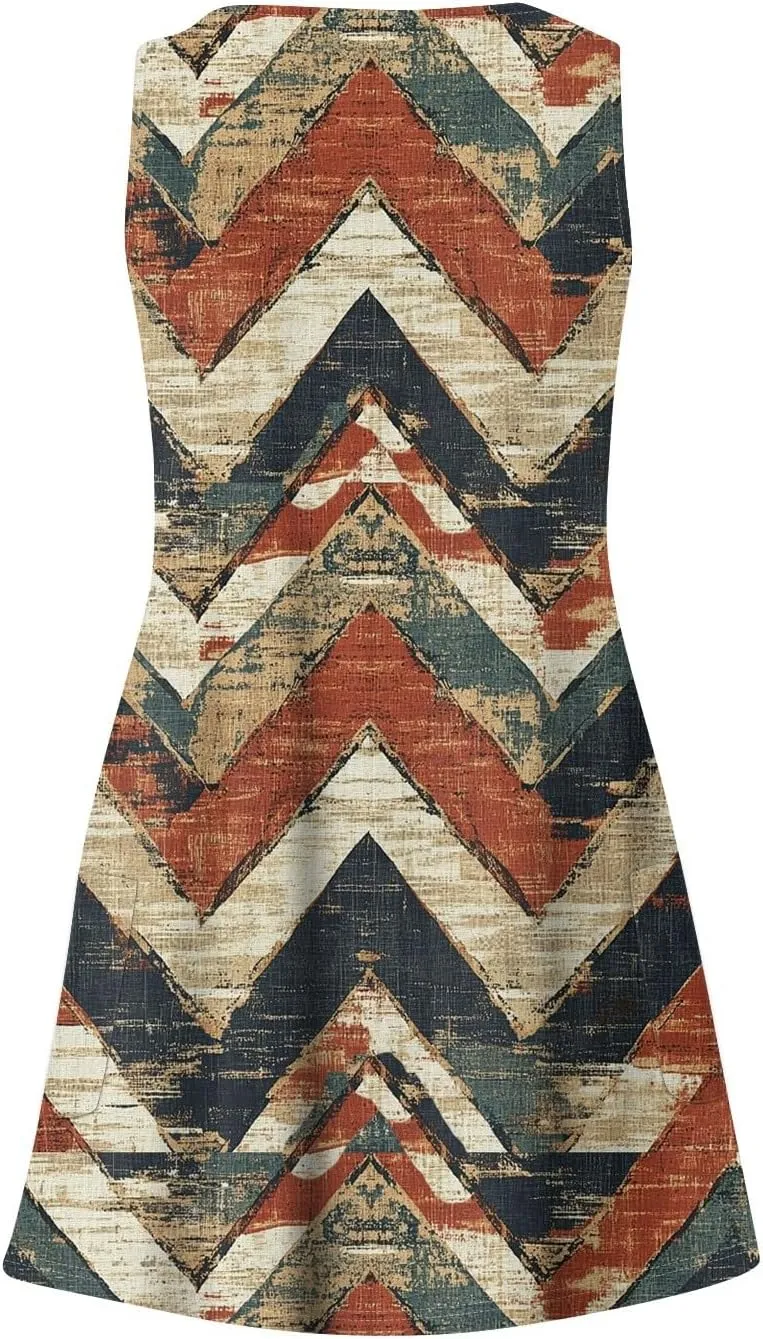 Women's Summer Dresses V Neck Vacation Swimsuit Coverup Casual Sleeveless Dress with Pocket 2025 Printed Sundress