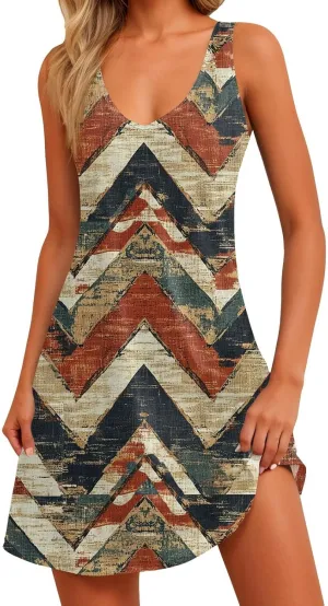 Women's Summer Dresses V Neck Vacation Swimsuit Coverup Casual Sleeveless Dress with Pocket 2025 Printed Sundress