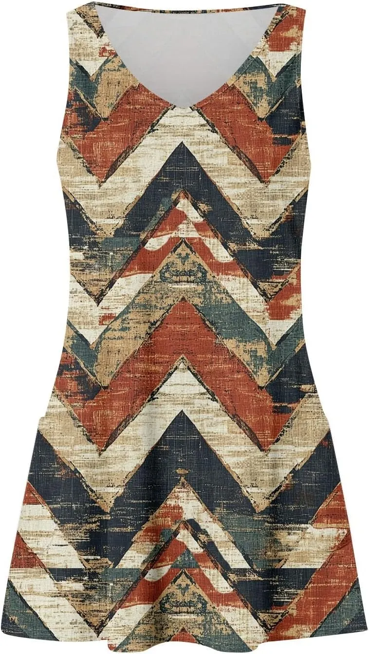 Women's Summer Dresses V Neck Vacation Swimsuit Coverup Casual Sleeveless Dress with Pocket 2025 Printed Sundress