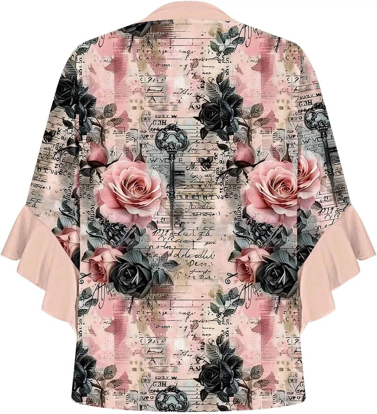 Womens Summer Floral Blouse Dressy Casual Ruffle 3/4 Sleeve Tops Trendy Button V Neck Boho Shirts Business Work Tunic