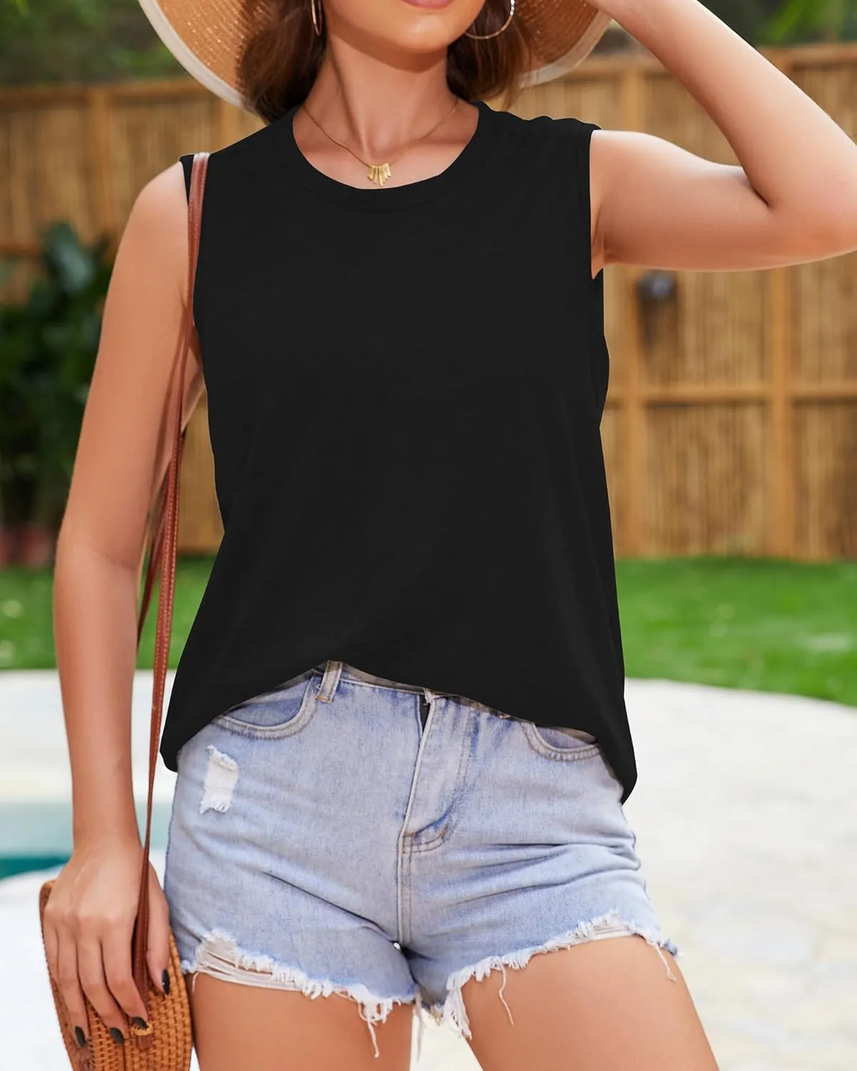 Womens Tank Tops Summer T Shirts Sleeveless Casual Loose Tunic Blouses