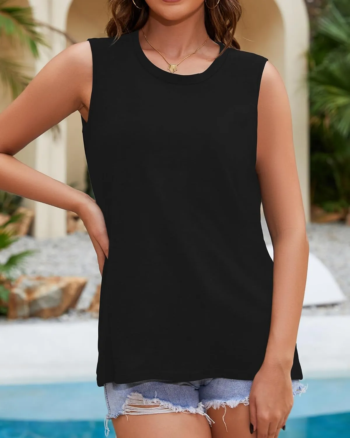 Womens Tank Tops Summer T Shirts Sleeveless Casual Loose Tunic Blouses