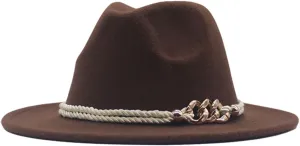Women's Wide Brim Fedora Panama Hat with Metal Belt Buckle Women Men Stylish Fedora Hats