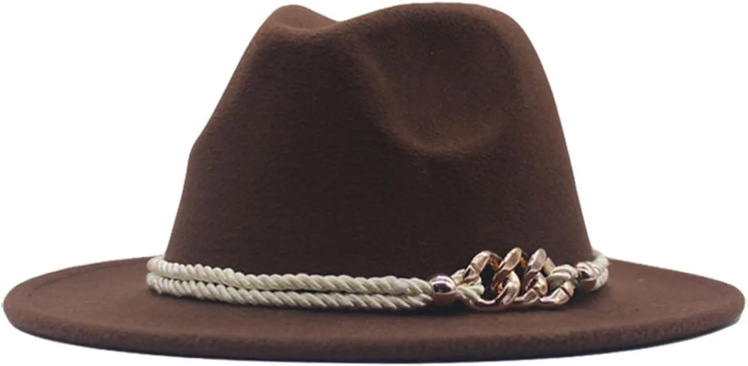 Women's Wide Brim Fedora Panama Hat with Metal Belt Buckle Women Men Stylish Fedora Hats