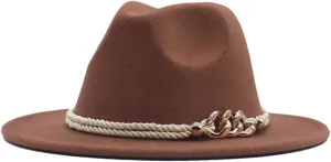 Women's Wide Brim Fedora Panama Hat with Metal Belt Buckle Women Men Stylish Fedora Hats