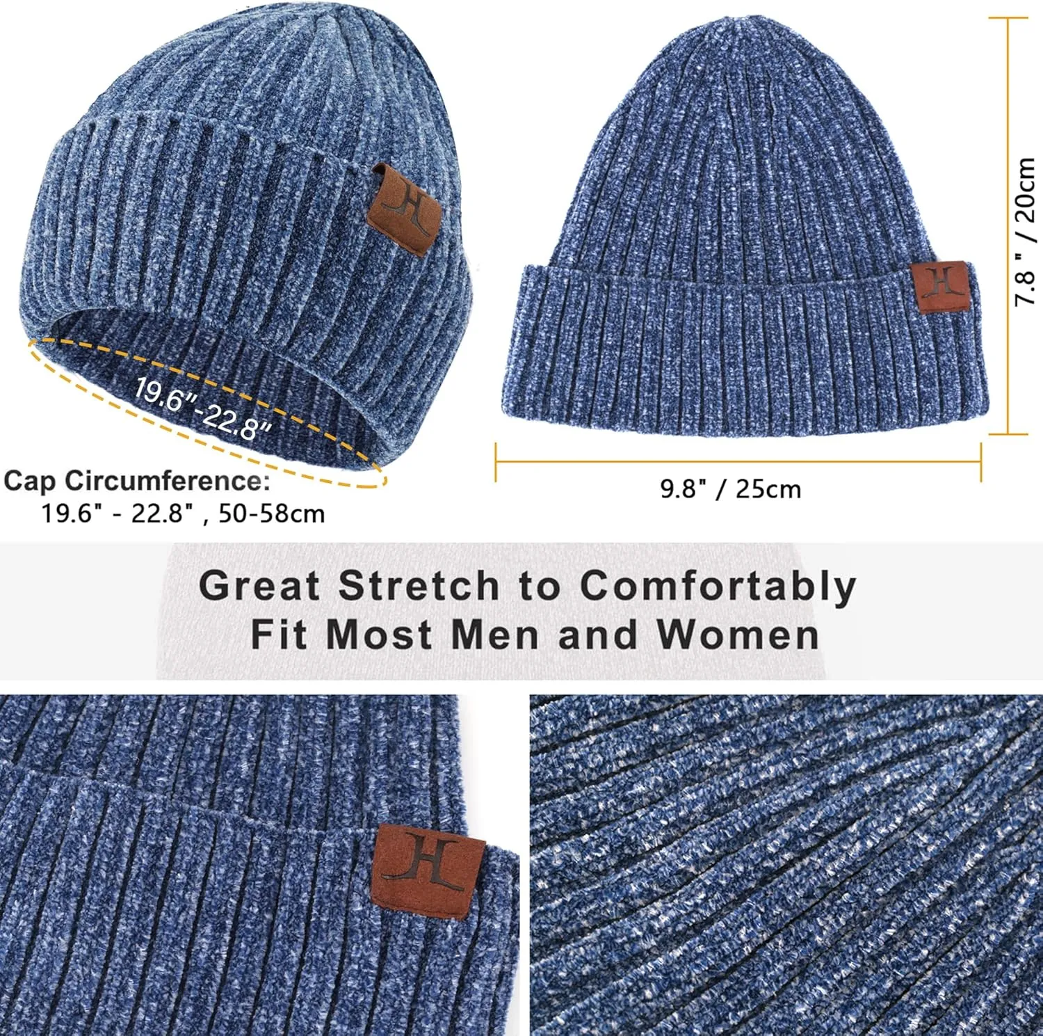 Womens Winter Knit Warm Hat Beanie Long Scarf Touch Screen Gloves Set Skull Caps Neck Scarves for Women