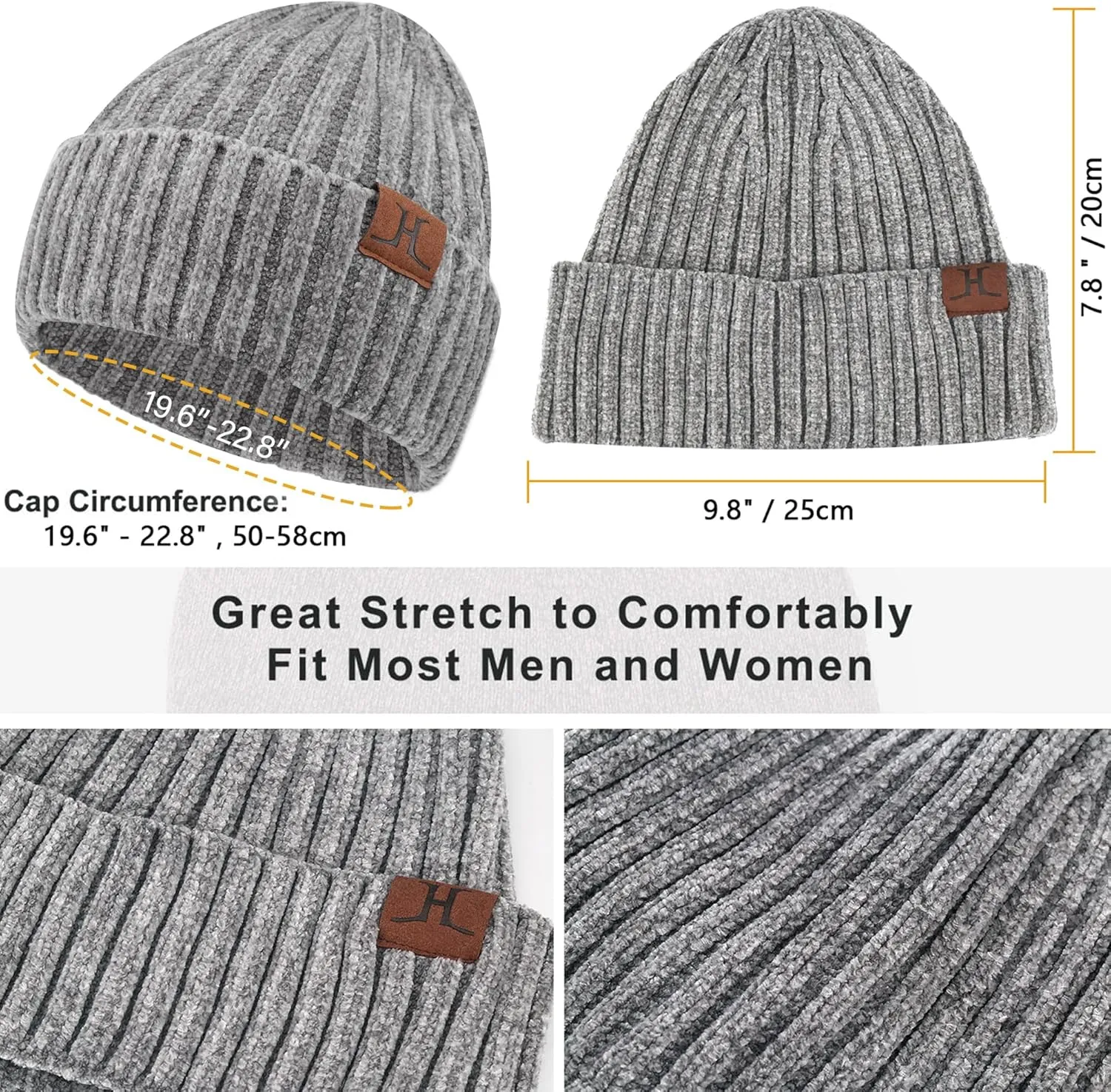 Womens Winter Knit Warm Hat Beanie Long Scarf Touch Screen Gloves Set Skull Caps Neck Scarves for Women