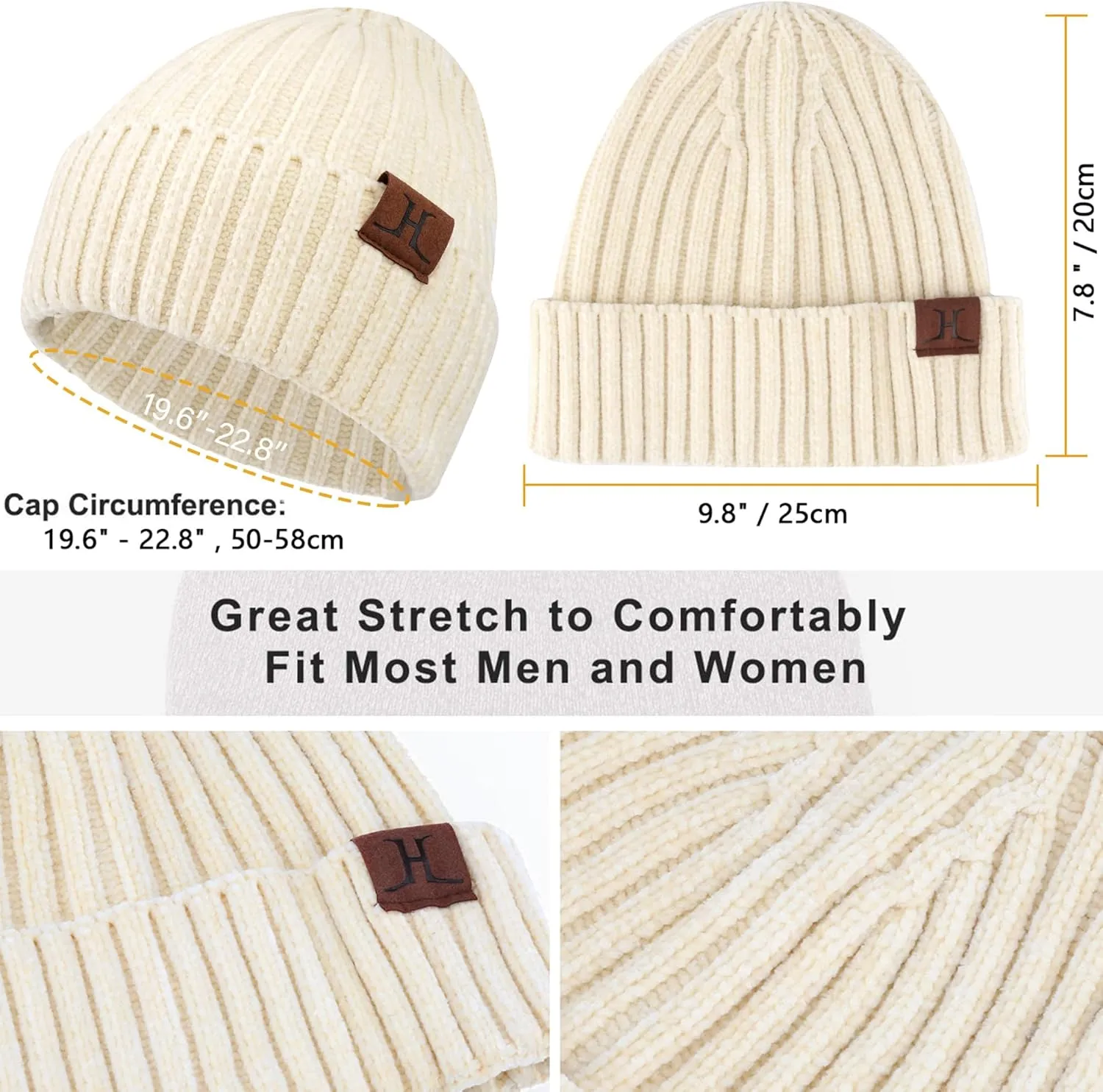 Womens Winter Knit Warm Hat Beanie Long Scarf Touch Screen Gloves Set Skull Caps Neck Scarves for Women